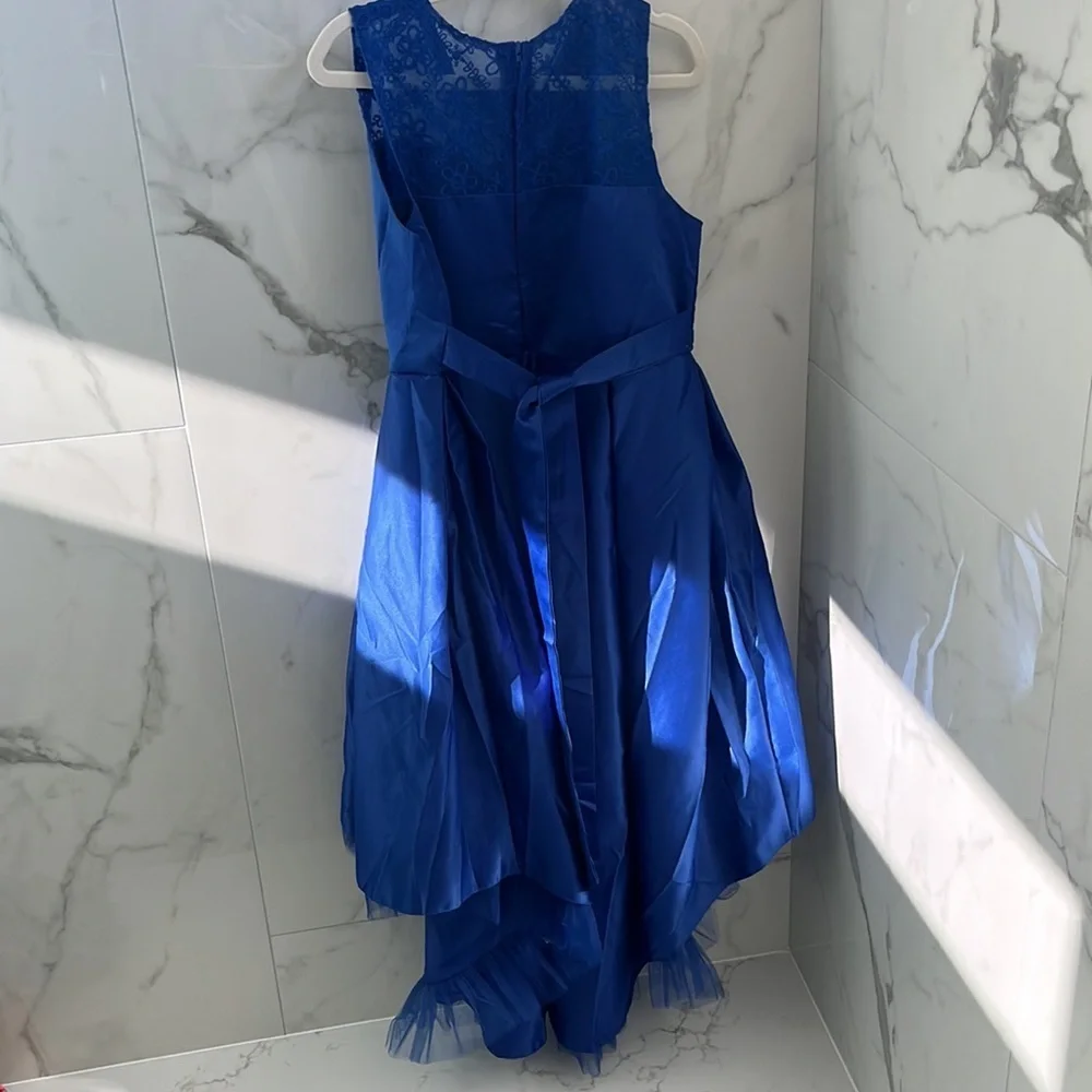 Elegant Floral Pearl and Blue Silk Youth Dress